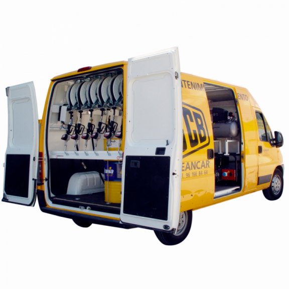 Mobile lubrication kit assembled in a van